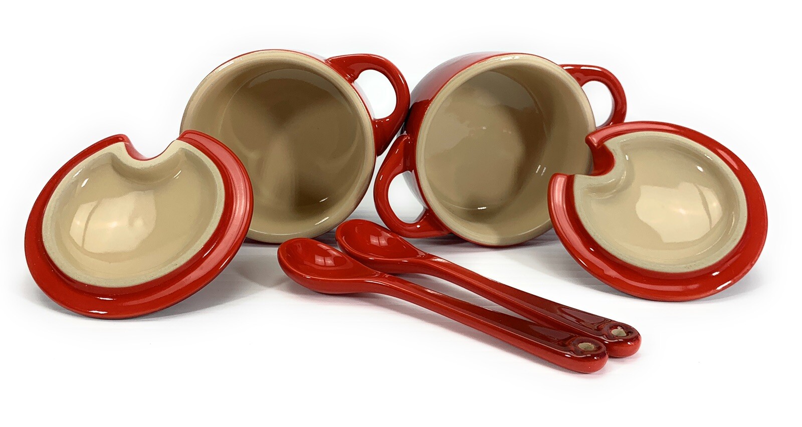 Image 31 - Le Creuset Stoneware Mini Condiment Pots with Spoons Set of 2 Cerise Red