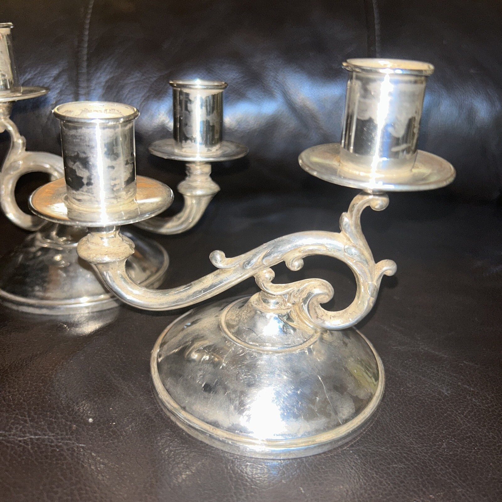 PAIR of FISHER Weighted STERLING SILVER Double Candle Holders