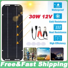 30W Solar Panel 12V Trickle Charger Battery Charger Kit Maintainer Boat Car RV