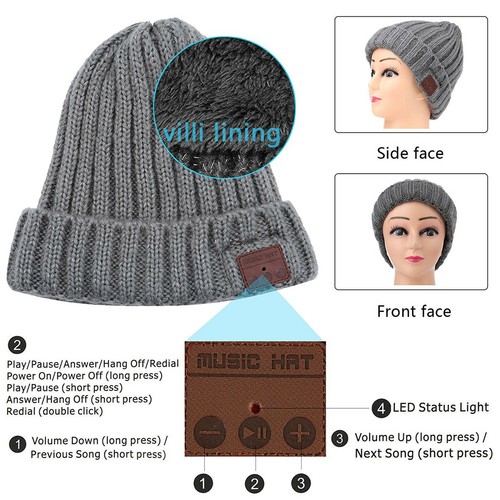 Bluetooth Beanie Hat Winter Music Hats Built-in Headphones Speakers - Picture 5 of 11