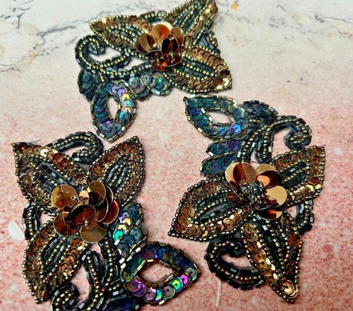 appliques flower beads sequins 3pcs black silver studio clearance sale - Picture 3 of 10