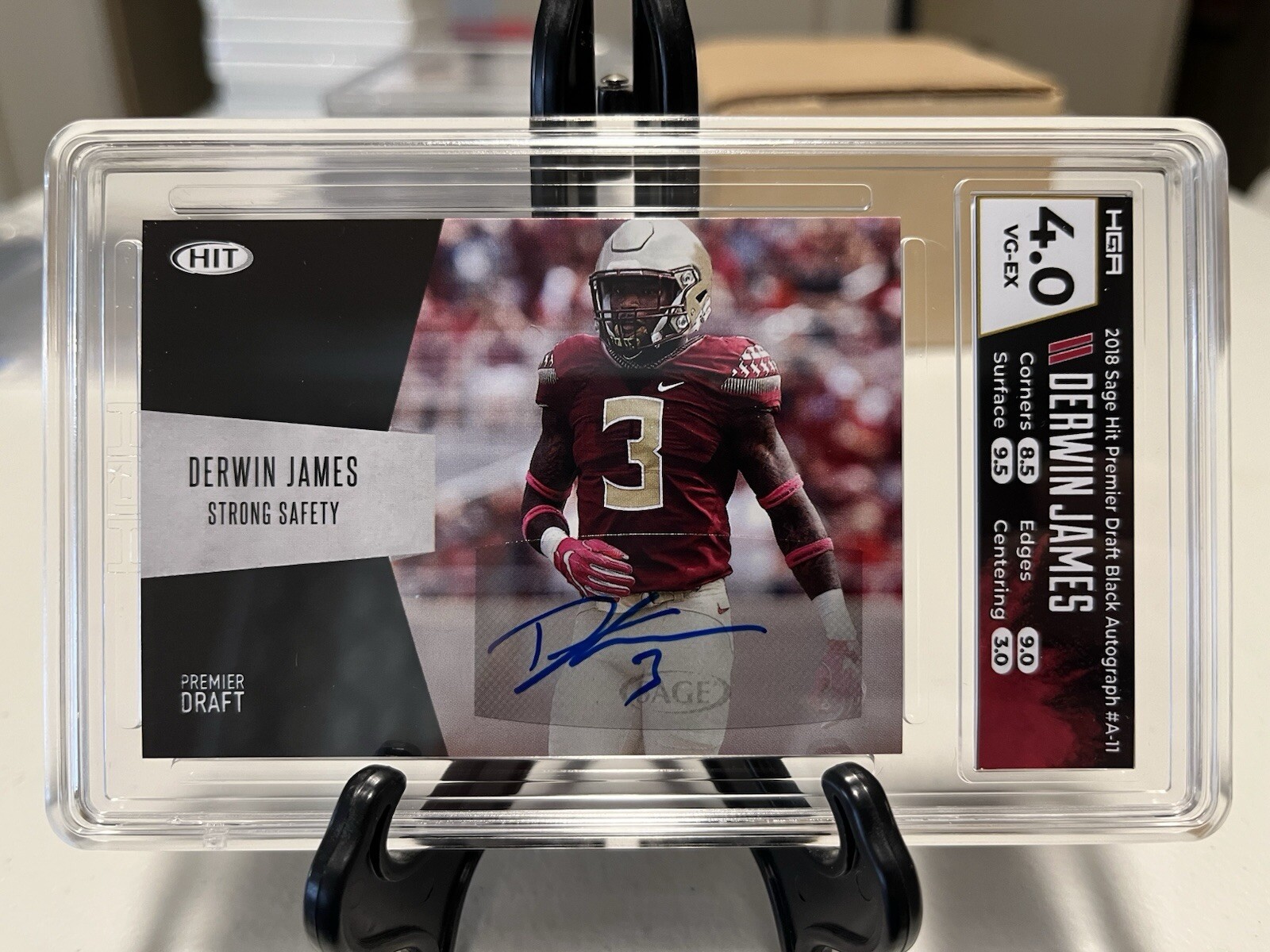 DERWIN JAMES ROOKIE AUTOGRAPH 2018 SAGE HIT PREMIER DRAFT BLACK GRADED HGA VG-EX