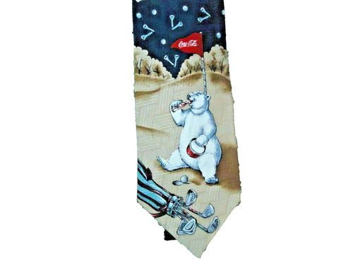 Coca Cola Mens 100% Silk Classic Polar Bear Golf Neckware Tie - Picture 3 of 4