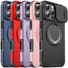 For iPhone 16 Pro Max Plus Hybrid Case Rotating Stand and Privacy Camera Cover