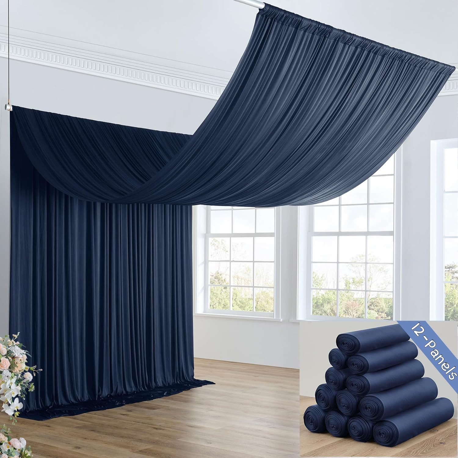 60Ft Navy Blue Ceiling Drapes - 12 Panels for Weddings & Par