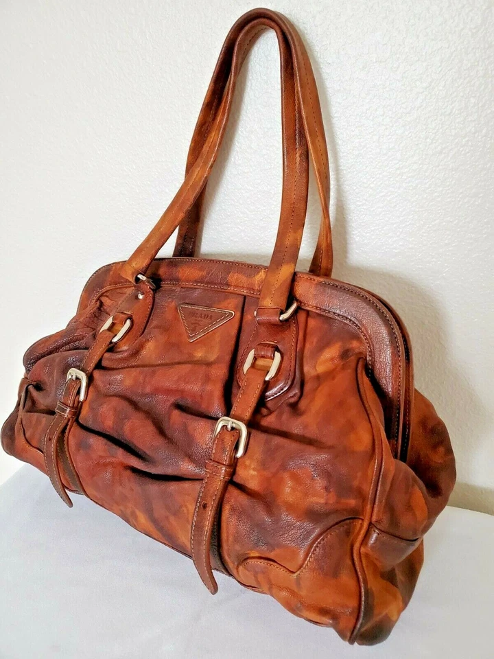 Prada Leather purse Luggage bag Tan Brown camo tiedyed black beige galleria tote