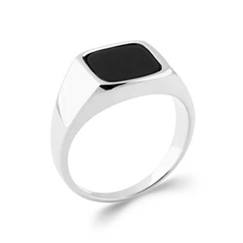Bague chevalière en argent 925 et onyx noir véritable mixte de la taille 46 à 68
