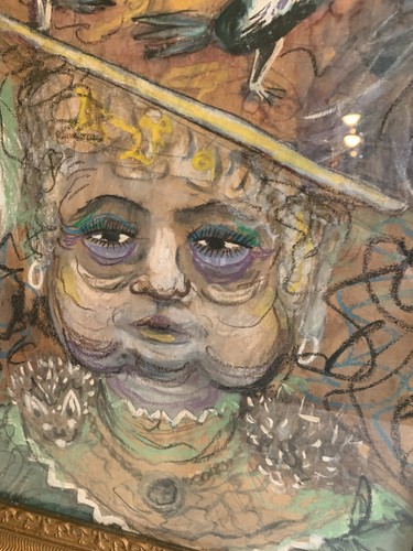VINTAGE COLORFUL OUTSIDER ART PASTEL MARDI GRAS LADY REVELER CIRCA 1960 - Picture 3 of 7