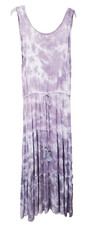 Knox Rose Tie-Dye Sleeveless Tiered Drawstring Waist Tasseled Maxi Dress Size L