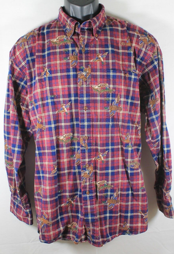 Vintage 90s Chaps Ralph Lauren Men's L Plaid Button Up Collared Shirt Waterfowl