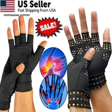 1 Pairs Copper Arthritis Compression Gloves Hand Support Joint Pain Relief Black