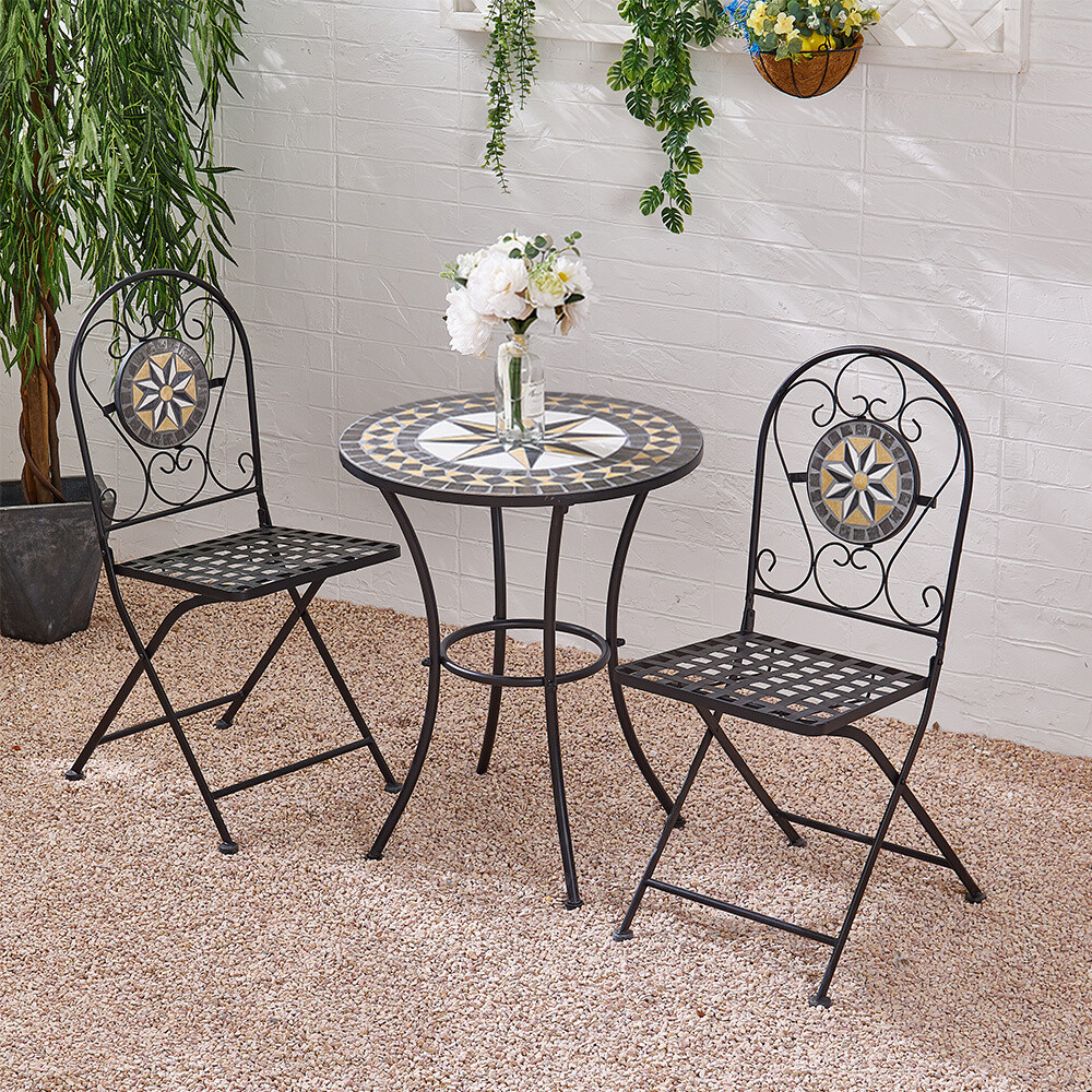 Mosaic Bistro Set Table And Folding Chairs Outdoor Garden Patio Dining  Furniture - Main Image