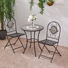 Mosaic Bistro Set Table And Folding Chairs Outdoor Garden Patio Dining Furniture
