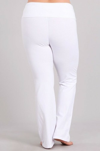 Chatoyant Plus Size Fold Over Waist Yoga Pants White 3XL - Picture 2 of 4