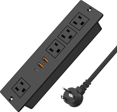 Recessed Power Strip with USB Ports, VILONG 20W PD Fast Charging 6FT, Black 