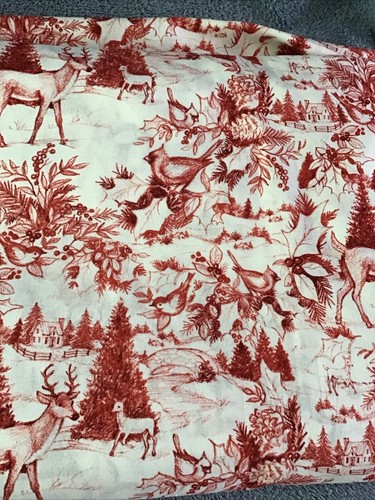 Susan Winget Fabric RED TOILE WOODLAND SCENE Bird DEER Christmas 46” X 8 YARDS - Picture 2 of 6
