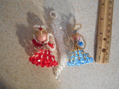 Angel Ornament Beads 50s Japan Christmas Lot 3 Beaded Red Blue White - Picture 4 of 10