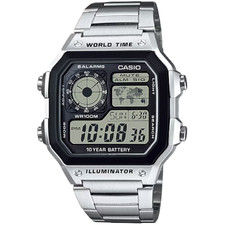 Casio World Time AE1200WHD-1A Men Digital Dial Wristwatch - Silver