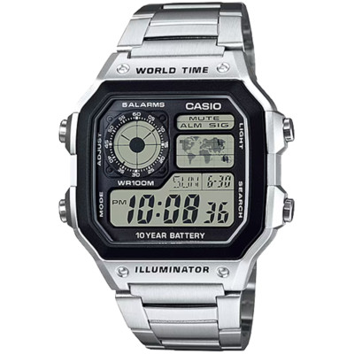 Casio World Time AE1200WHD-1A Men Digital Dial Wristwatch - Silver