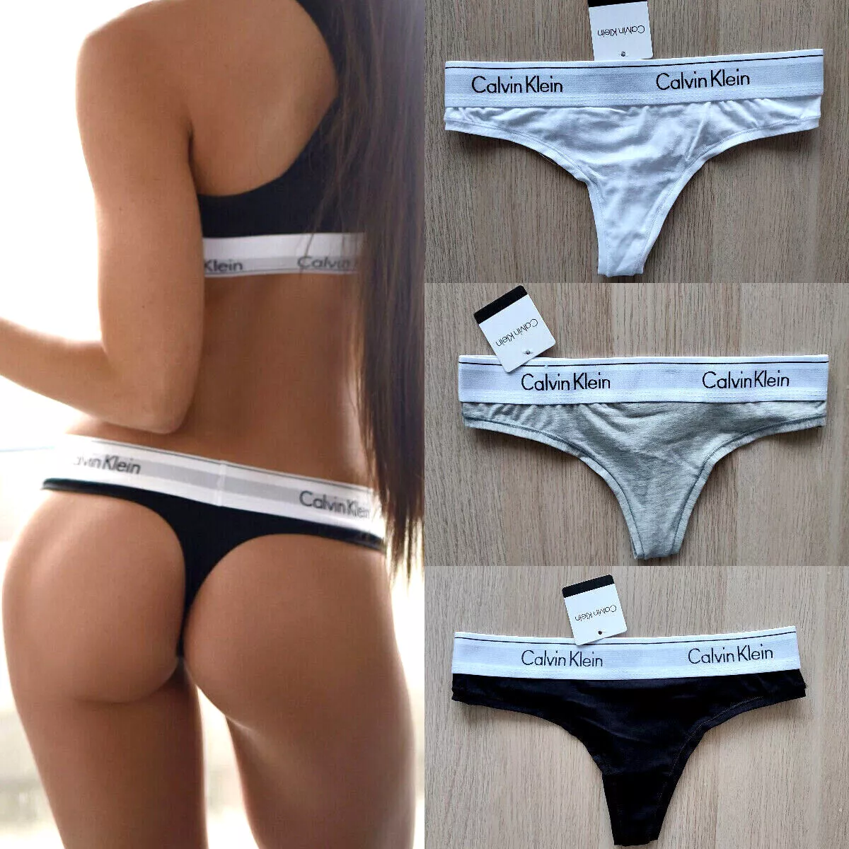 Calvin Klein Thongs Womens Cotton Strecth Underwears 3 Packs Modern Knickers