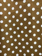 White Quarter Size Polka Dots on Brown Poly Cotton Fabric Print, 60" Wide