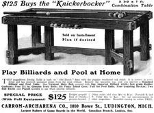 Knickerbocker Billiard Pool Table CARROM ARCHARENA Kenilworth Furniture 1903 Ad