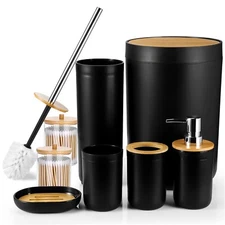 OTOSTAR Bathroom Accessories Set 8 Piece Bamboo Bathroom Accessory ... Fast Ship