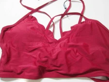 NWT Zaful Womens Size M Bikini Top Burgundy Lined Cups Crossback Lettuce Trim