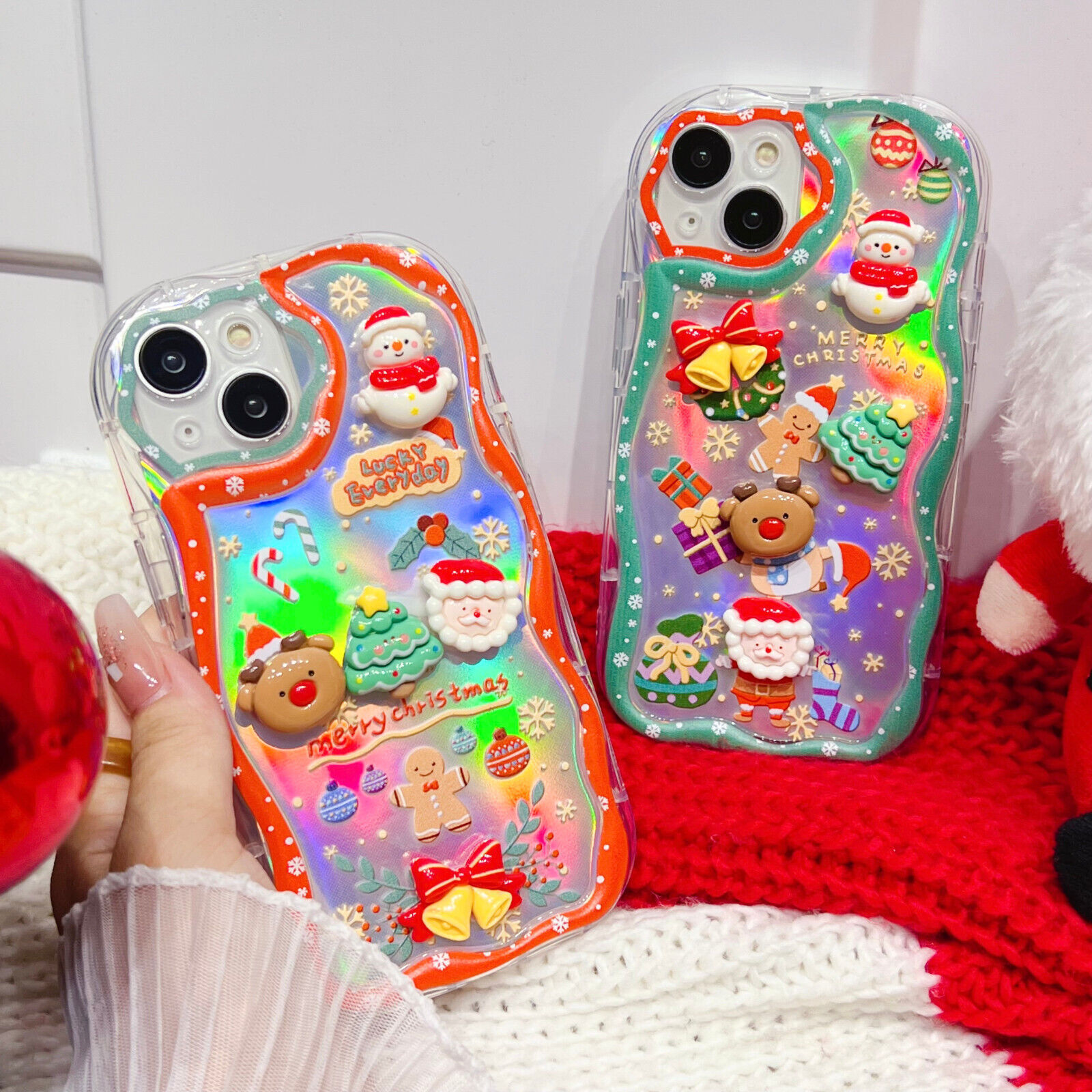 3D Laser Christmas Tree Cartoon Phone Case for iPhone 16 Pro Max