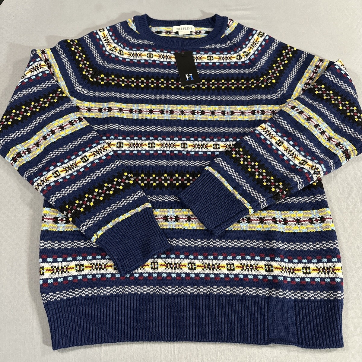 Hillflint Geometric 100% Merino Wool Crewneck Sweater Size L Large