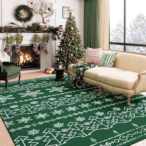 Christmas Green Area Rug 8x10 Washable Living Room Rug Xmas 8'x10' Snow Green - Bild 3 von 6