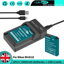 2x Batteria EN-EL12 per Nikon Coolpix AW100 AW110 S70 P300 P310 S710 + Caricabatterie