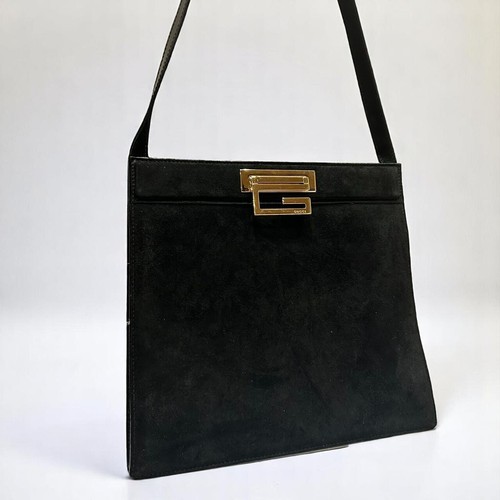 GUCCI Schultertasche Wildleder schwarz Leder echt