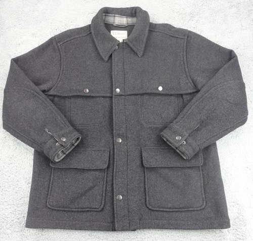 L.L. Bean Mackinaw Jacket Mens Extra Large Gray Flannel Wool Cruiser Plaid Lined