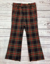 Vtg 60s 70s Bell Bottom Pants Sz 36x32 Wool Disco Hippie Flare Plaid Rockabilly