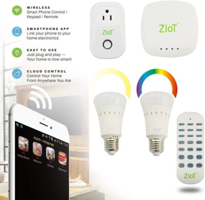 ZiOT Home Automation Starter Kit, Includes 1 Hub, 2 LED Bulb 1 Plug and 1 Keypad