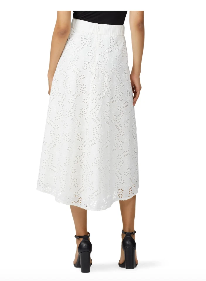 Falda Colección Rachel Roy Ojales Encaje Círculo Alto Bajo Midi Algodón Blanco Talla 8 Foto 3 de 4