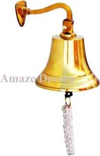 6" Nautical Hanging Door Decor Maritime Brass Ship Bell Wall Mounted Bracket