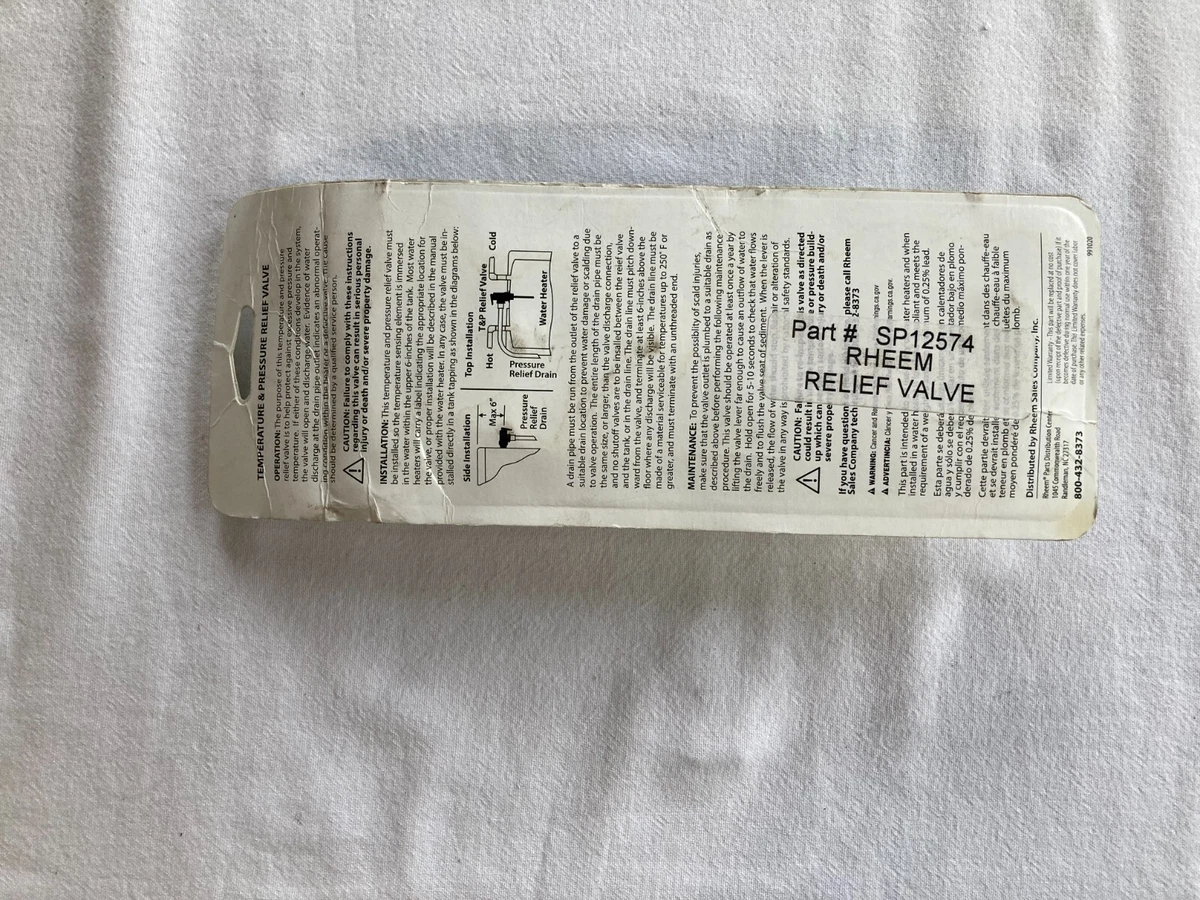 Rheem Protech SP12574 Water Heater Temperature u0026 Pressure T u0026 P Relief  Valve | eBay