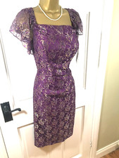 Veromia Occasions Purple & Gold Floral Lace Lined Dress, UK 10, New With Tags