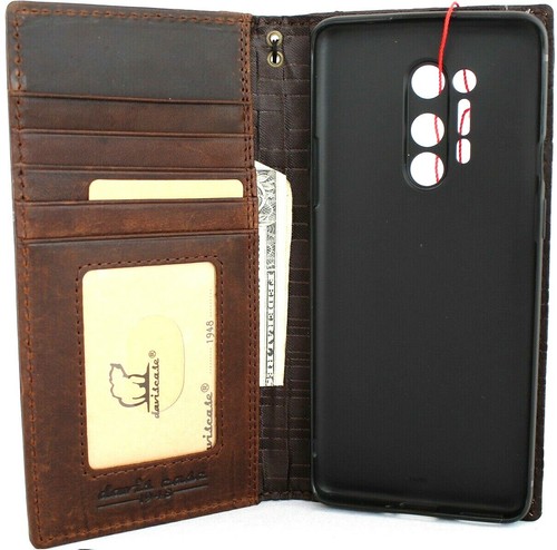 Genuine Dark Leather Case for OnePlus 8 Pro (6.78") Book Wallet Cover Handmade - Picture 2 of 6