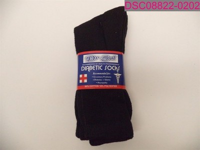 Dr.Sol Diabetic Crew Socks Men's Size 10-13 Black Cotton Blend
