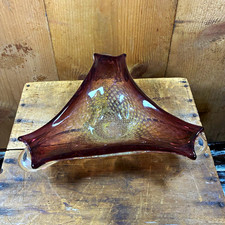 Hand Blown Murano Art Glass Triangle Decorative Bowl Brown Gold