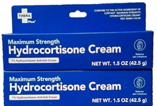 2 X Thera Plus Maximum Strength Hydrocortisone Cream Anti-Itch Cream 1.5 oz Each