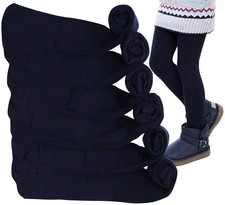 Girls' Pack of 6 Full Length Footed Winter Knit Acrylic Uniform Tights - Navy...