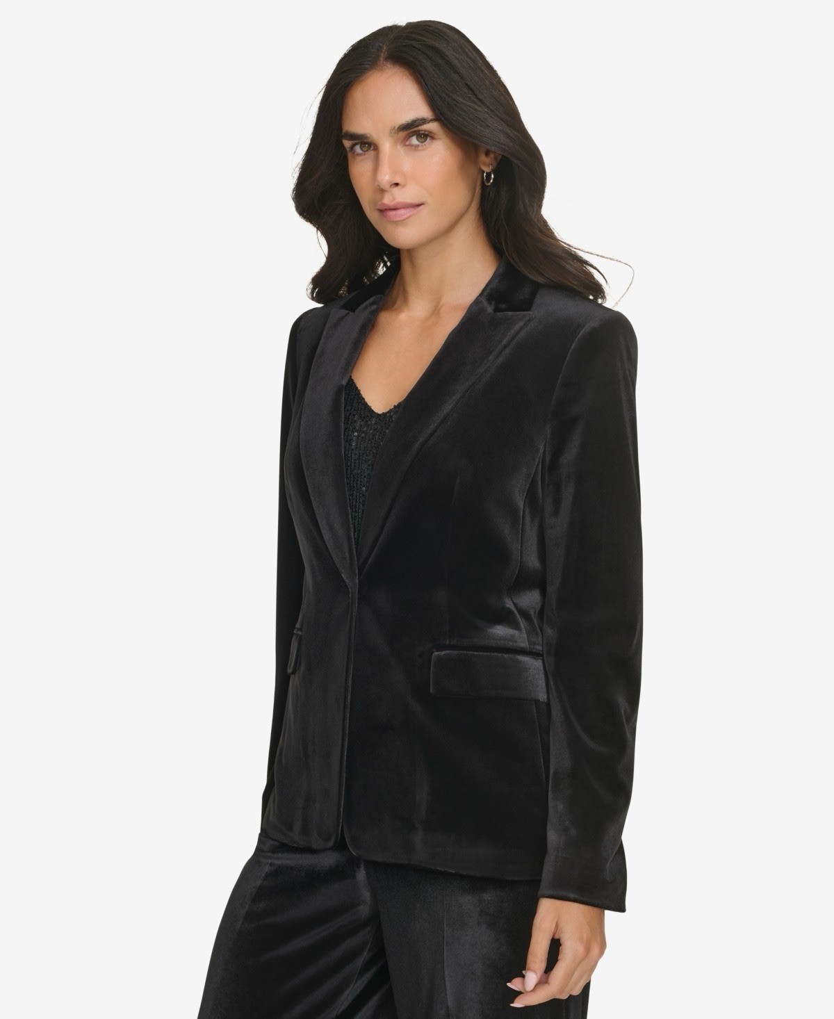 $149 Calvin Klein Women's Black Velvet Single Button Blazer Jacket Petite  4P image 3