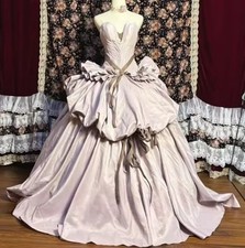 Medieval Pink Victorian Ball Gown Ruffled Bodice Trailing Ruffl Hem Aristocratic