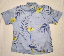 Tommy Bahama Camp Shirt Medium Men's Linen Hawaiian Aloha Copyrighted Print