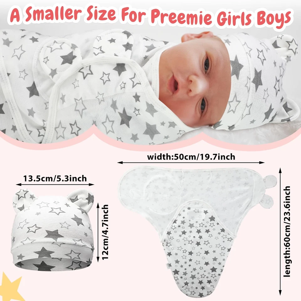 Paquete de 4 mantas envolventes prematuras con sombrero para bebés niños niñas 3-7 libras... Foto 3 de 4