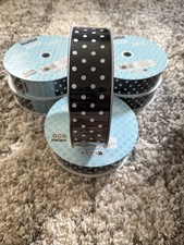 6x Kirkland Wire-Edged Ribbon Black with White Polka Dots 1.5" Wide 50 YD